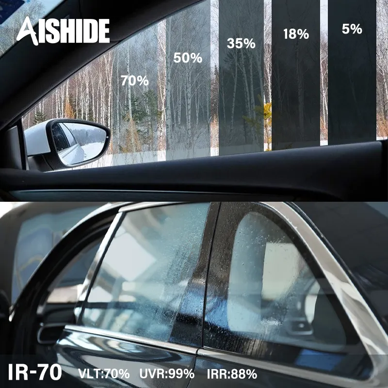 ฟิล์มนาโนเซรามิกติดกระจกรถยนต์ aishide สีฟ้าอ่อน VLT70 % ฟิล์มสีรถยนต์ฟิล์มสีอัจฉริยะติดกระจกหน้าต่างรถยนต์