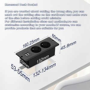 Zócalo de banco de trabajo de escritorio integrado Zócalo múltiple de escritorio integrado con 10W 2 USB-A 5V 2.1A para muebles y bancos de trabajo - Product Image 5
