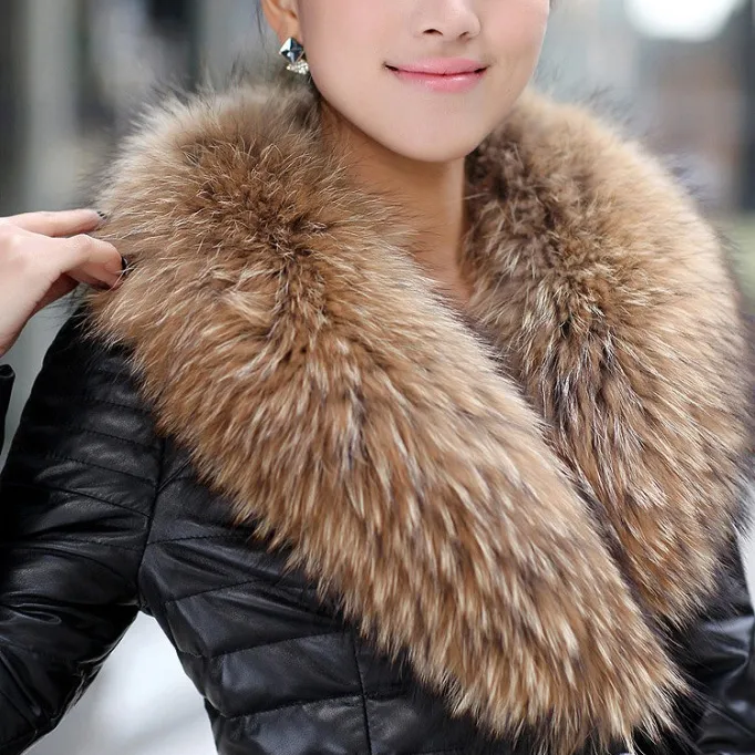 Custom Real fluffy Natural Raccoon fox Fur collari e Fur Trim sciarpa wrap per donna uomo piumino Parka coat