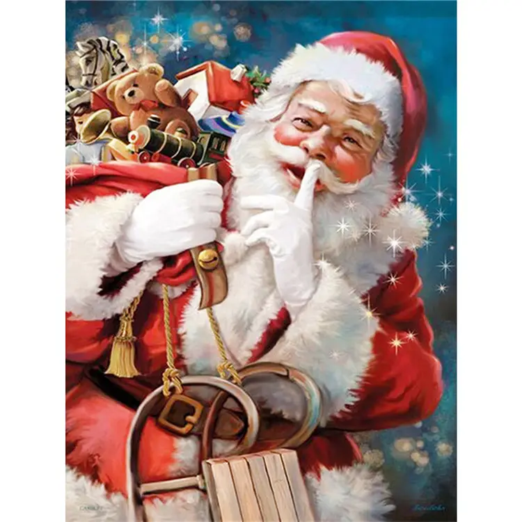 ซานตาคลอสคริสต์มาสของขวัญ DIY เพชรโมเสคผ้าใบภาพวาดภาพจิตรกรรมฝาผนัง Living Room Decor ภาพ Rhinestone