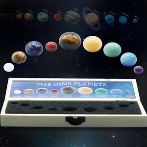 Sekiz gezegenler güneş sistemi doğal taş dış uzay gezegenler karışık doğal kristal küre topu ahşap kutu ile çocuk için hediye - Product Image 6