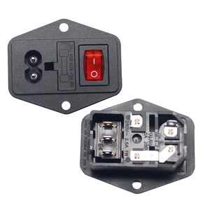赤色光ロッカースイッチとヒューズホルダー付きIEC60320C8電源ソケット - Product Image 1