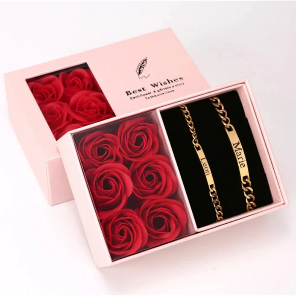 One pair of bracelets (gold) + pink gift box