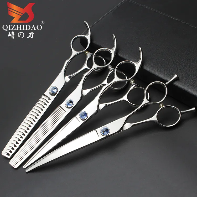 Nhật Bản Thép Không Gỉ Dog Grooming Kéo Phẳng Cắt Mỏng Shears Trên Và Dưới Kéo Uốn Vật Nuôi Kéo