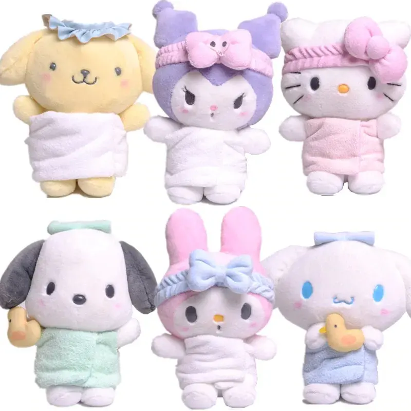 Cute Kuromi Cinnamoroll Pudding Dog Melody Japan Hot Spring Party Plush Doll Pendant Keychain Sanrio Stuffed Animals