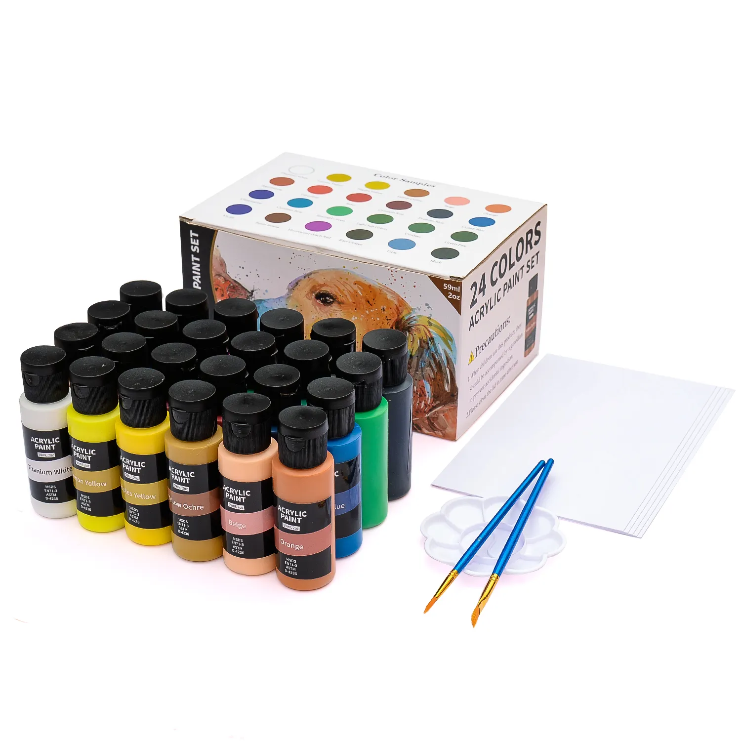 Vente chaude (59ml, 2oz) 24 couleurs 60ml ensemble de peinture acrylique de haute qualité avec emballage personnalisable