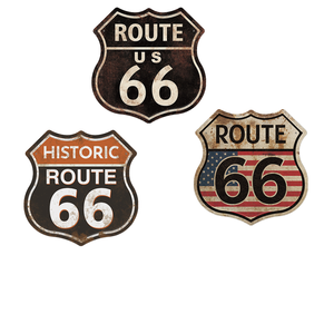 Hot Bán Cổ Điển Kim Loại Tường Dấu Hiệu Lá Chắn Hình Dạng Tuyến Đường 66 Tin Dấu Hiệu UV Cho Nhà Để Xe Người Đàn Ông Cave Thanh Trang Trí Kỹ Thuật-Sơn Mảng bám - Product Image 6