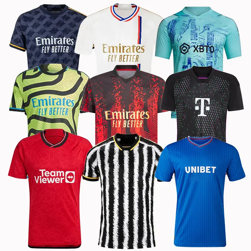 23 24 Acheter maillot de football en ligne maillot de football pas cher ensemble de tissu maillot de football rayé par sublimation unie