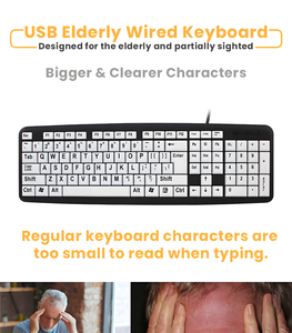Teclado de computadora de impresión grande, teclado de alto contraste USB con cable con letras impresas de gran tamaño para personas con baja visión - Product Image 2