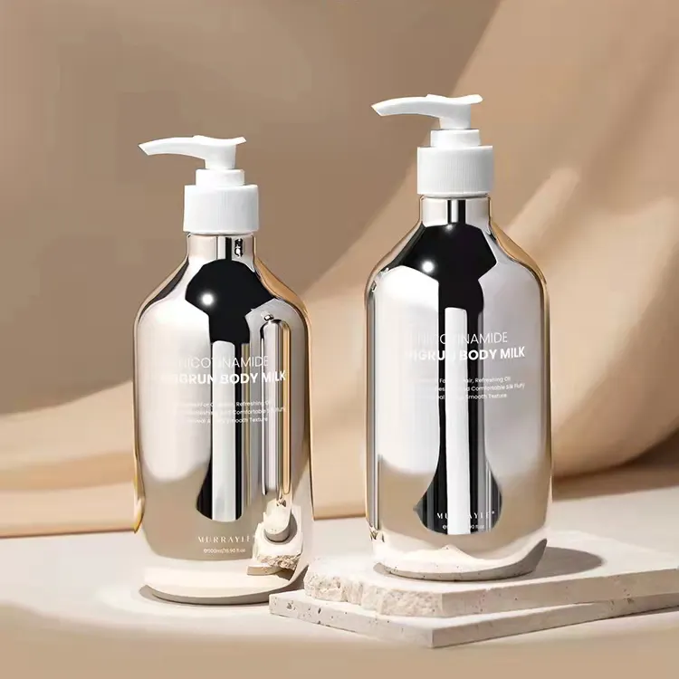 New design High-end plating silver cosmetic packaging 500ml silvered conditioner shampoo bottle