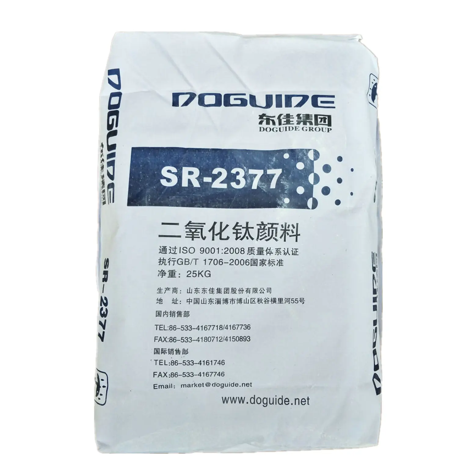 이산화탄소 루틸 SR2377 저렴한 가격 Doguide Tio2 티타늄 화이트 파우더 산업 학년 페인트 코팅 화이트 안료 99% 13463-67-7