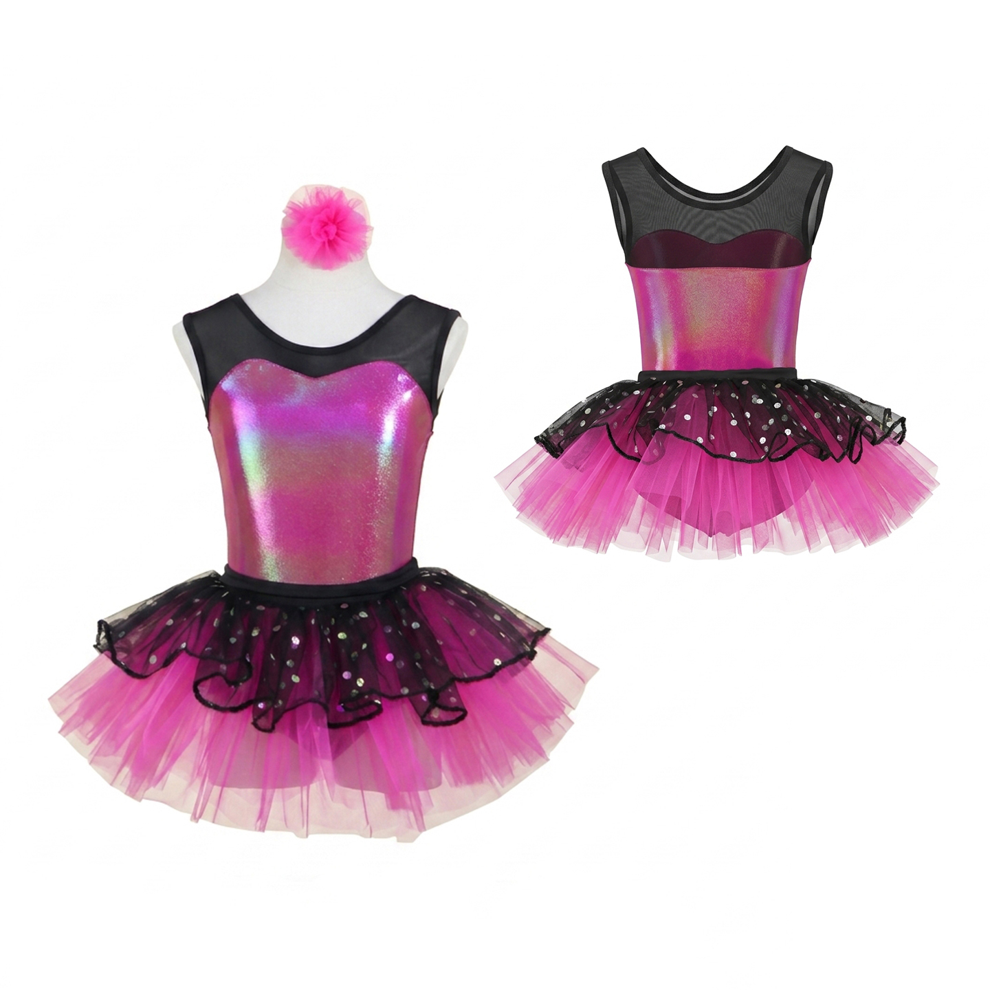 Robe Tutu pour filles Gredient Rose Rouge