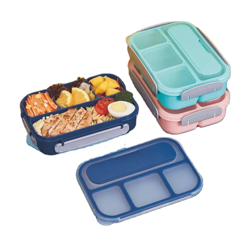 Precio de fábrica Safe School Children Kids Contenedor de alimentos Portátil de cuatro compartimentos Bento Lunch Box Contenedor de almacenamiento de alimentos Set