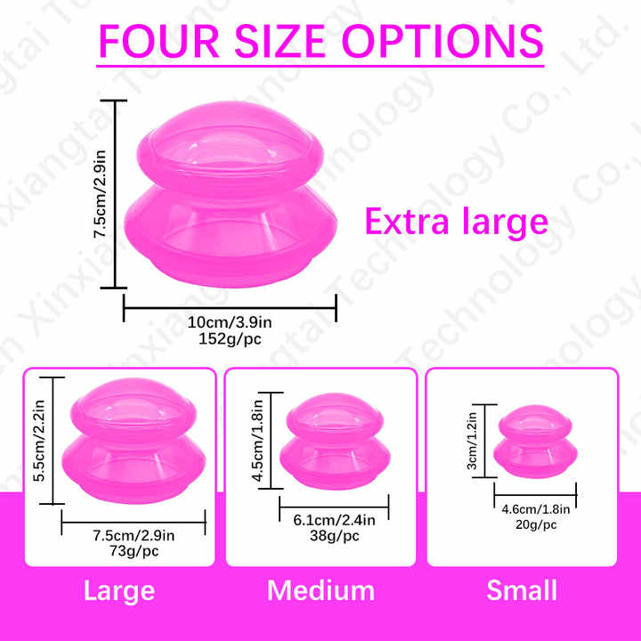 Beginner Personal Self Body and Facial Care Soft Silicone Cupping Cup 4 Sizes Kit for Dynamic and Light Static Cupping Therapy