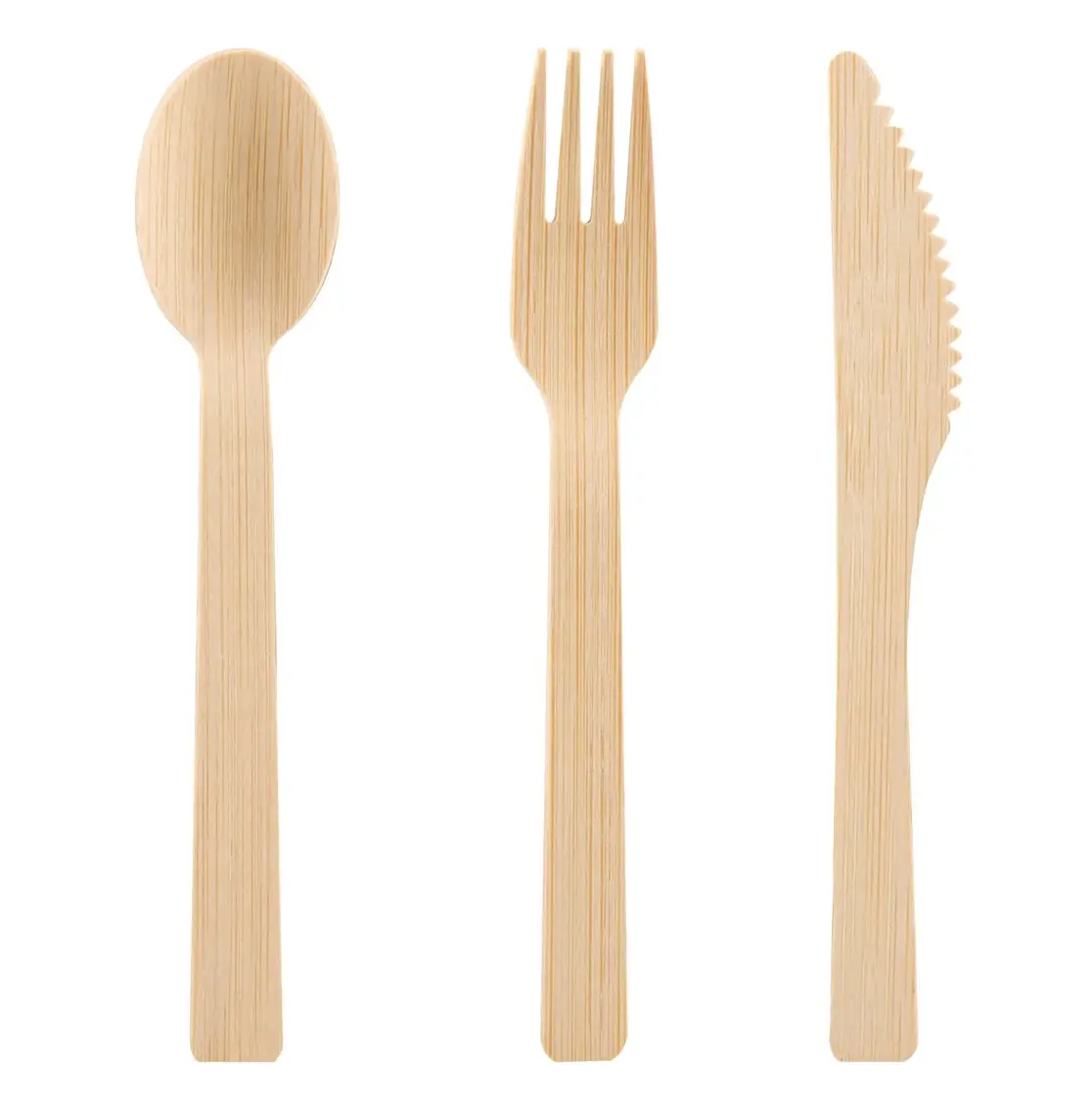 Compostable tek kullanımlık bambu mutfak eşyaları çatal bıçak kaşık seti Forks bıçaklar kaşık