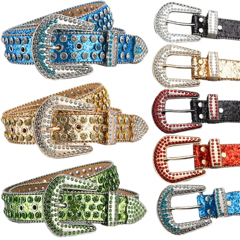 Nuevo estilo, cinturones de diamantes para mujer para jeans con cinturón de diamantes de imitación, cinturón occidental con tachuelas