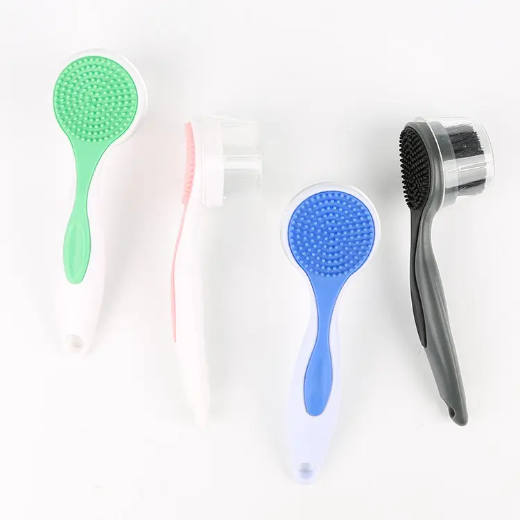Limpador de silicone 2 em 1 manual, escova de limpeza facial de cerdas macias, para cuidados com a pele, escova para limpeza profunda de poros