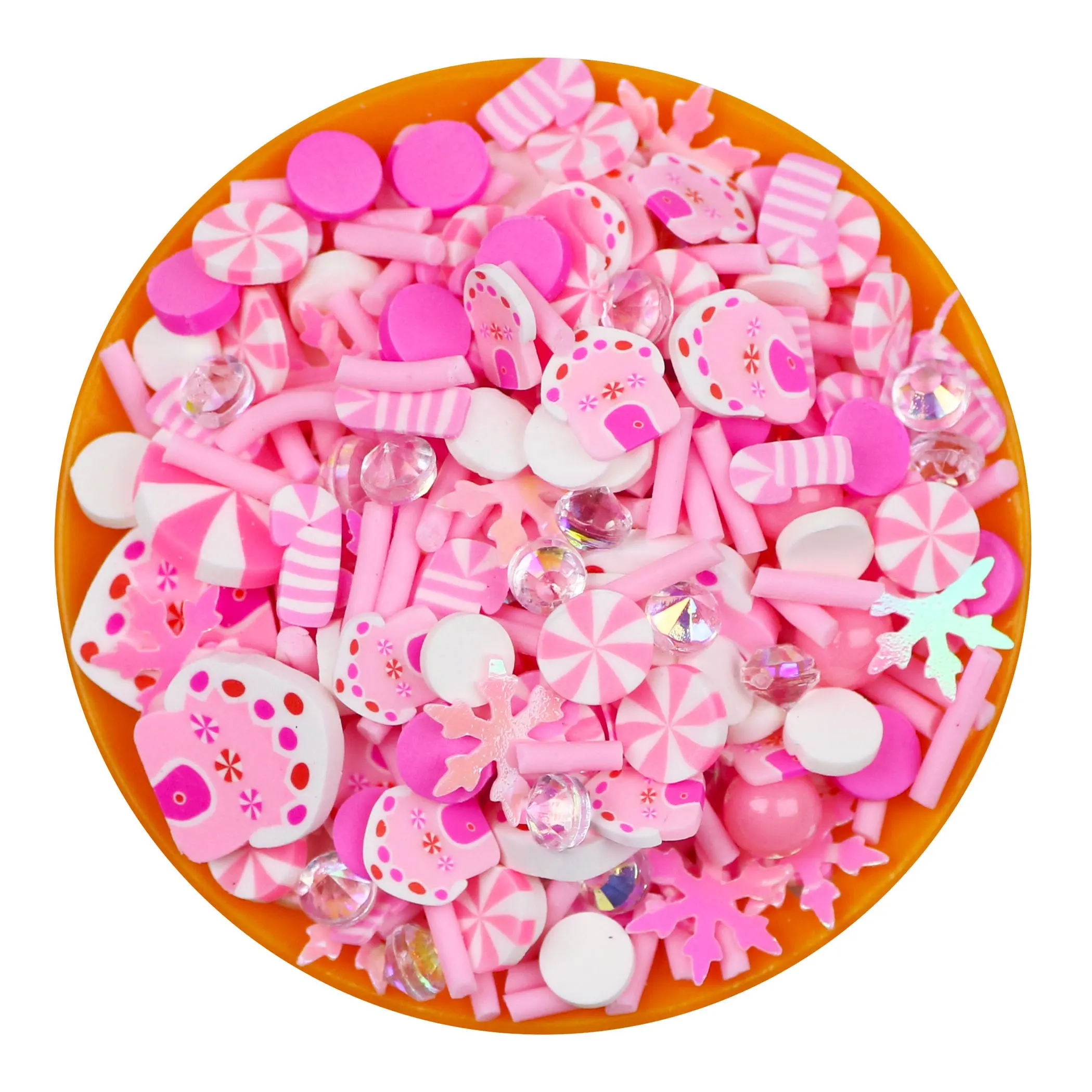 HENGXIN campur natal merah muda putih rumah Dot lingkaran berlian kepingan salju polimer tanah liat Sprinkles irisan untuk Slime kuku casing ponsel DIY