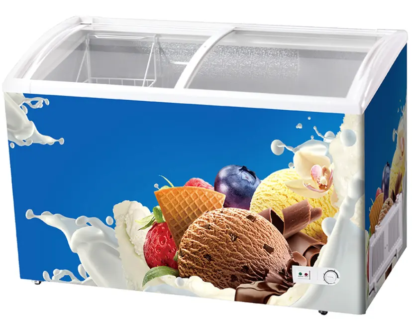 Good Quality Top Open Ice Cream Refrigerator Top Glass Door Deep Freezer for Convenience Store