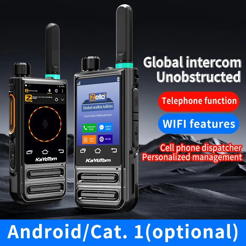 하이 엔드 모델 4G 글로벌 무전기 안드로이드 ZELLO 버전 4.7 인치 터치 스크린 와이파이 GPS 블루투스 4G POC SIM 카드 5000KM