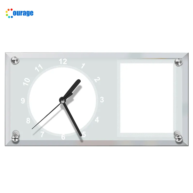 Courage Fabrik direkt leere Sublimation Glas Foto rahmen Uhr BL-11