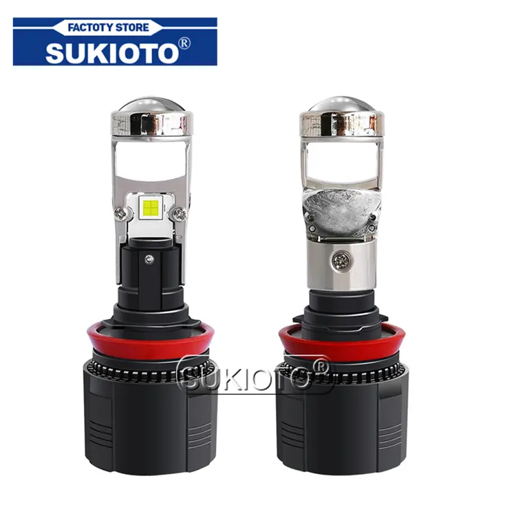 SUKIOTO H11 H7 9005 9006 H4 Đèn Pha LED Mini Lens Đèn Chiếu 56W 10000LM Trắng H4 Bi-led Cao Thấp Chùm Auto LED Bulb