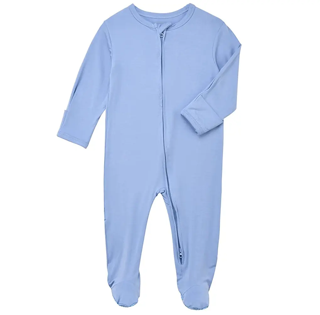Pyjama en bambou doux avec fermeture à glissière pour bébé de 0 à 24 mois, avec mancherons et manches longues