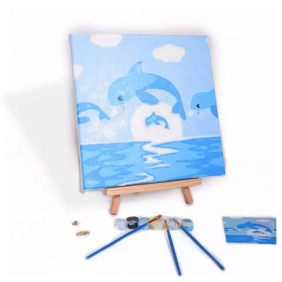 Hot Sale Gerahmte 30x30cm Blue Dolphin DIY Tiermalerei Acrylfarbe nach Nummer Kits für Kinder