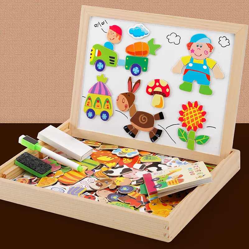 Custom Kids zodiaco scatola di Puzzle animale in legno magnetico tavolo da disegno con lavagna per la scrittura e fai da te Logo Baby blocchi giocattolo