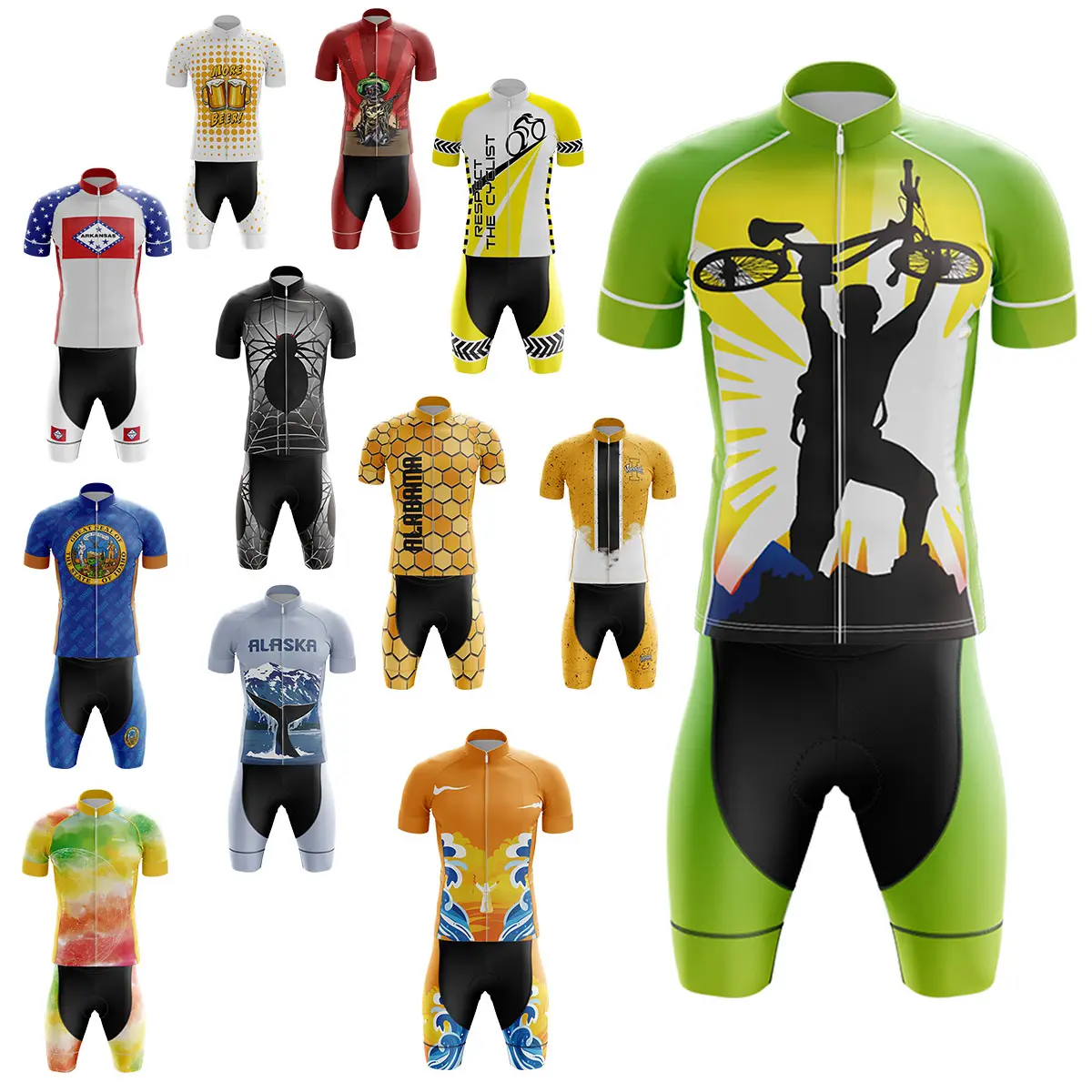 HIRBGOD Green-Men Hold On Bike Cycling Jersey I Am Strong Cycling Kits