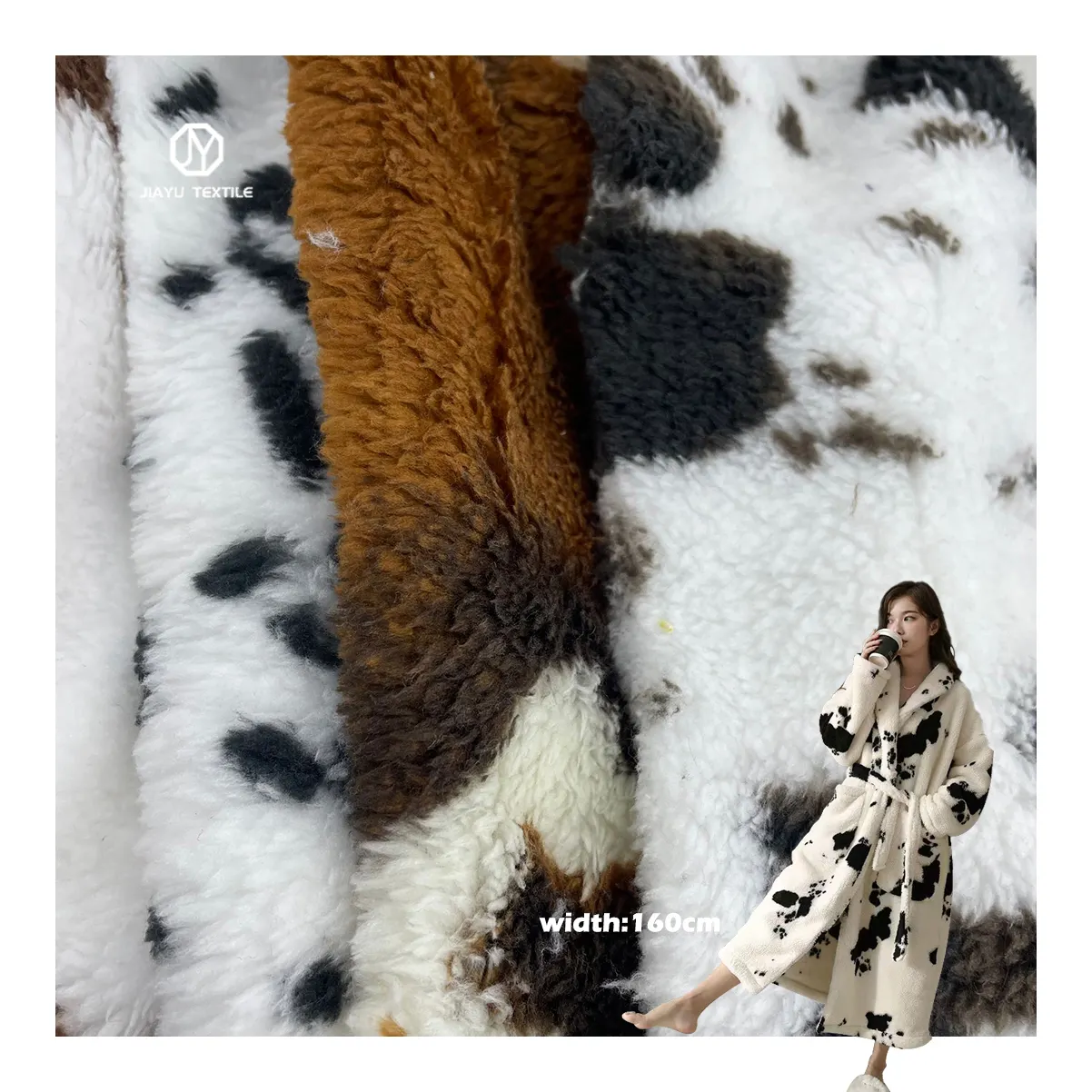 Venta caliente de doble cara poliéster vaca impreso Ártico Polar tela de lana Albornoz ropa de pijamas de tela de sombrero