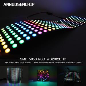 Panel de píxeles LED Flexible, banda de 8x8, 16x16, 8x32, WS2812 direccionable individualmente, módulo de matriz, DC5V, WS2812B