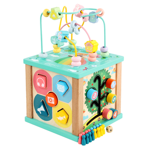 Yeni çok fonksiyonlu Montessori ahşap aktivite küp geometrik şekil eşleştirme boncuk labirent kutusu oyuncaklar Kds - Product Image 1