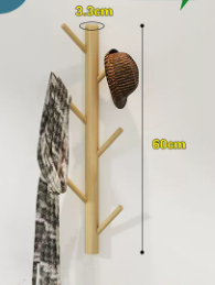 No-Drill Wall Mounted 6-Hook (madera natural)