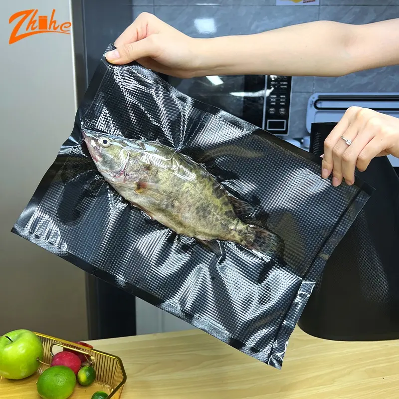 Emballage de sacs de scellage sous vide pour aliments, sac de scellage alimentaire sous vide biodégradable imprimé personnalisé, sac de scellage sous vide pour aliments