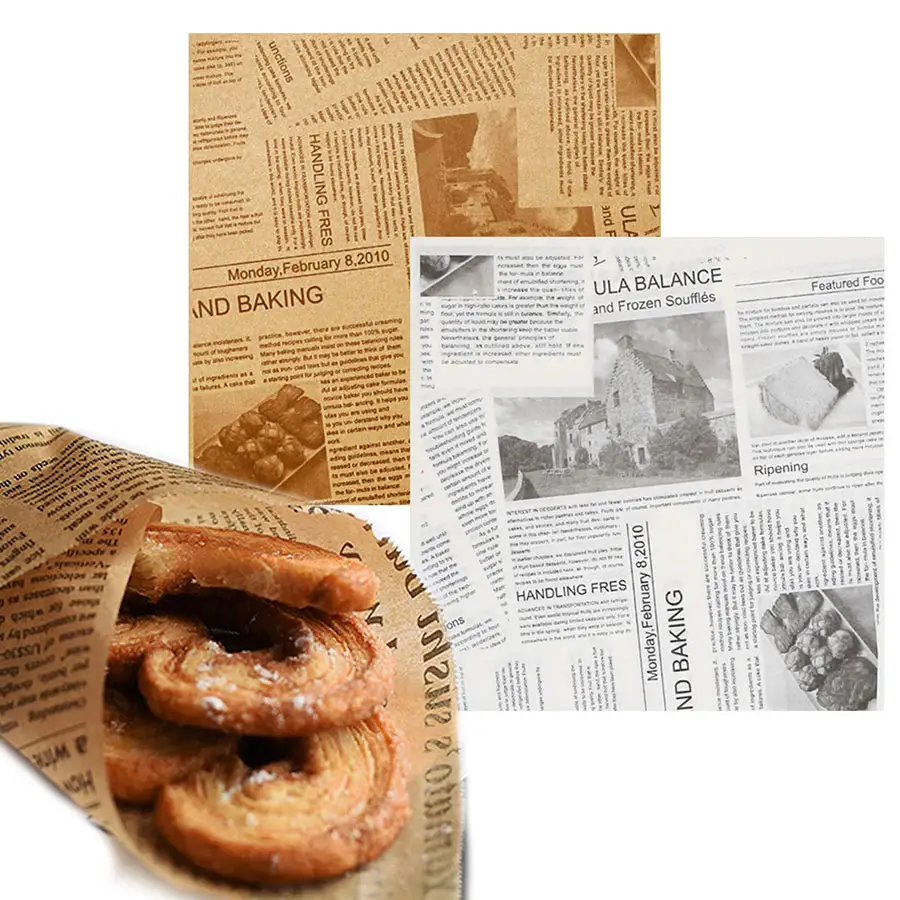 Professional Manufacture Simple Stylish Newspaper Style Hamburger Sandwich Wrap Paper Non-stick Baking Paper Sheet