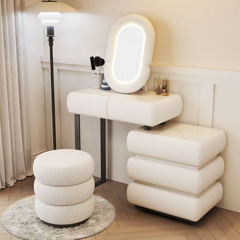 Cassettiera a tre cassetti imbottita in legno massello, design bianco, tavolo da 80 cm