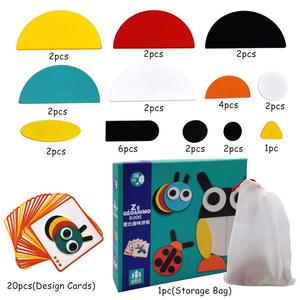 บล็อกรูปแบบสัตว์ไม้ปริศนากับ20บัตร Montessori การเรียนรู้การศึกษาของเล่นเกมสำหรับเด็กบล็อกรูปทรงเรขาคณิต - Product Image 3