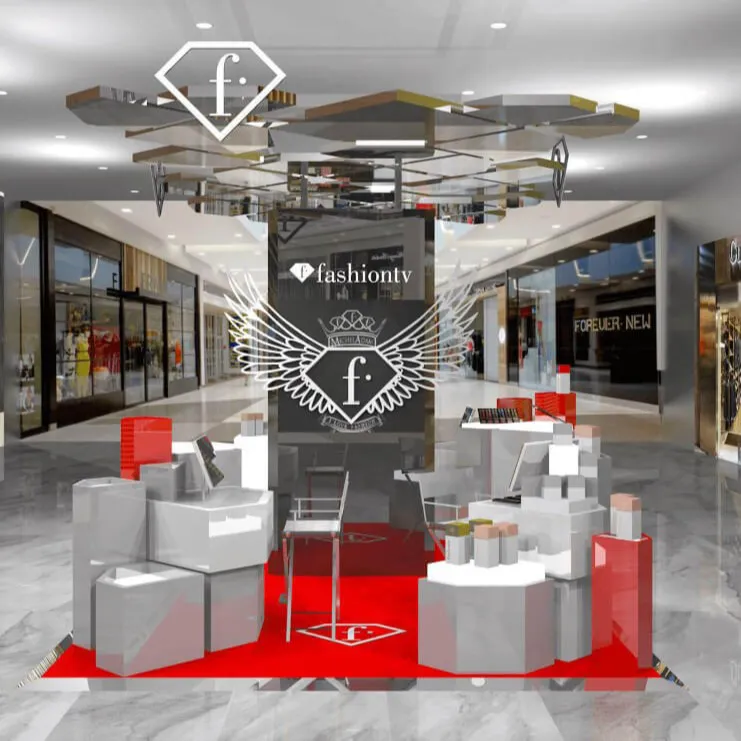패션-tv 새로운 키오스크 디자인 메이크업 디스플레이 캐비닛 테이블 쇼핑몰 센터 화장품 현대 패널 상업용 가구