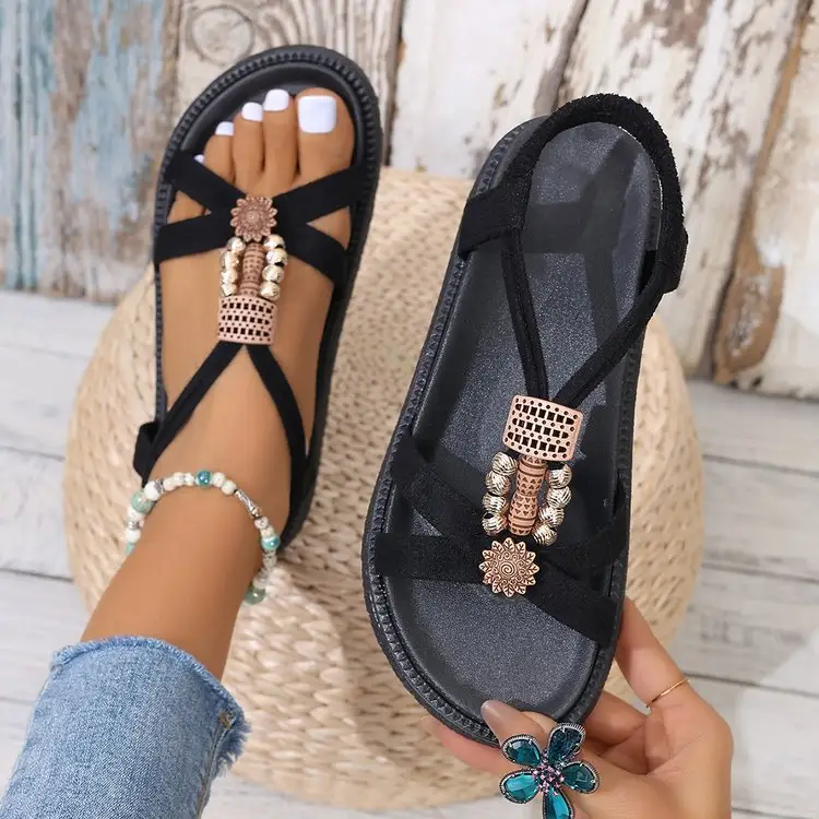 Comercio exterior Precio bajo Venta caliente 2024 Nuevas sandalias de verano Diseño de alta calidad Suela gruesa Mujeres Zapatillas de moda