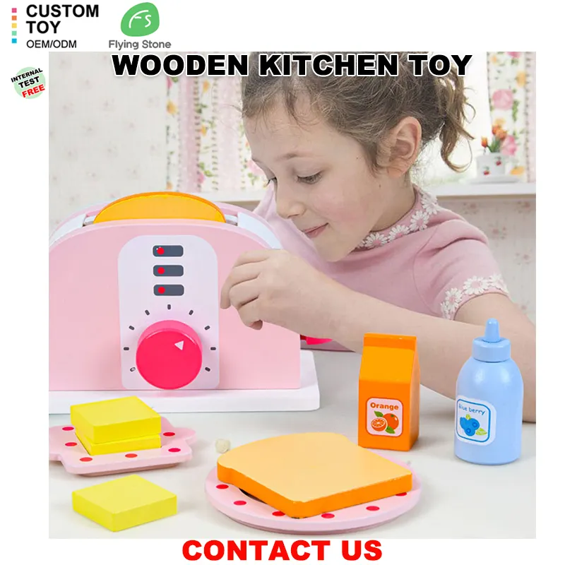 Venta al por mayor OEM ODM Personalizar Educación Juguetes de cocina de madera Niños Regalo Mini Tostadora Juego de imaginación Utensilios de cocina Niños