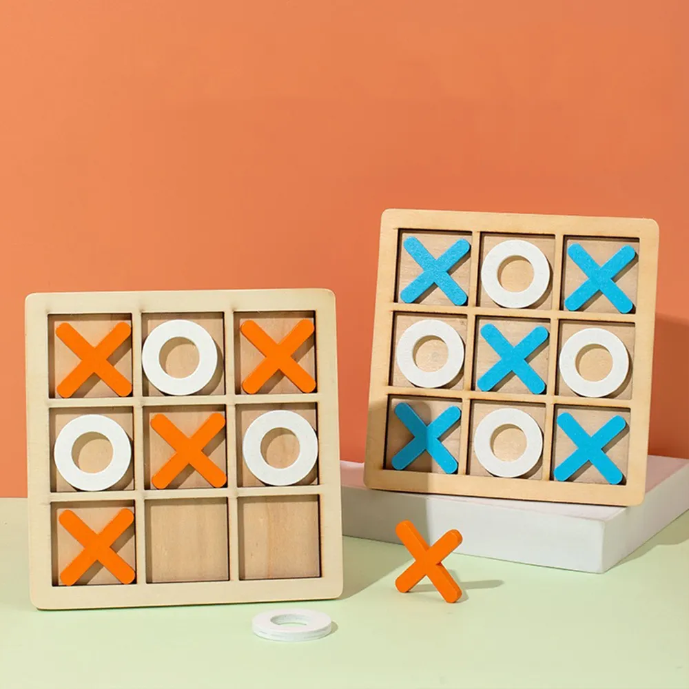 เกมกระดาน XO กระดานหมากรุกขนาดเล็กเกมปริศนาสำหรับครอบครัวเด็กของเล่นเพื่อการศึกษา Tic Tac นิ้วเท้าทำจากไม้สำหรับเด็ก