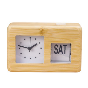 Reloj de giro de página automático con calendario de fecha Flip Desktop Square Bamboo Color Clock para oficina - Product Image 1