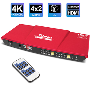 TESmart Hochwertiger AV Matrix Video Switcher 2x2 4x2 HDCP2.2 AUX L/R-Ausgang mit IR-Empfänger 4 K60hz HDMI Matrix