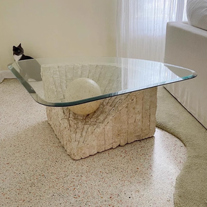 Sang Trọng Hiện Đại Tối Giản Đồ Nội Thất Nhà Fan Hình Tự Nhiên Travertine Cơ Sở Thủy Tinh Hàng Đầu Không Thường Xuyên Cà Phê/Bàn Ăn - Product Image 1