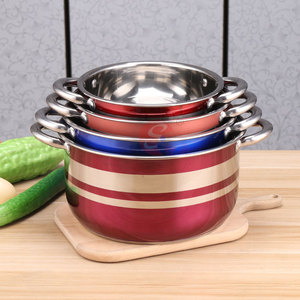 Nhà Máy Bán buôn nhà bếp nấu ăn nồi 8 cái <span class=keywords><strong>Cookware</strong></span> Set thép không gỉ với đôi xử lý đầy màu sắc Chứng Khoán nồi Set - Product Image 4