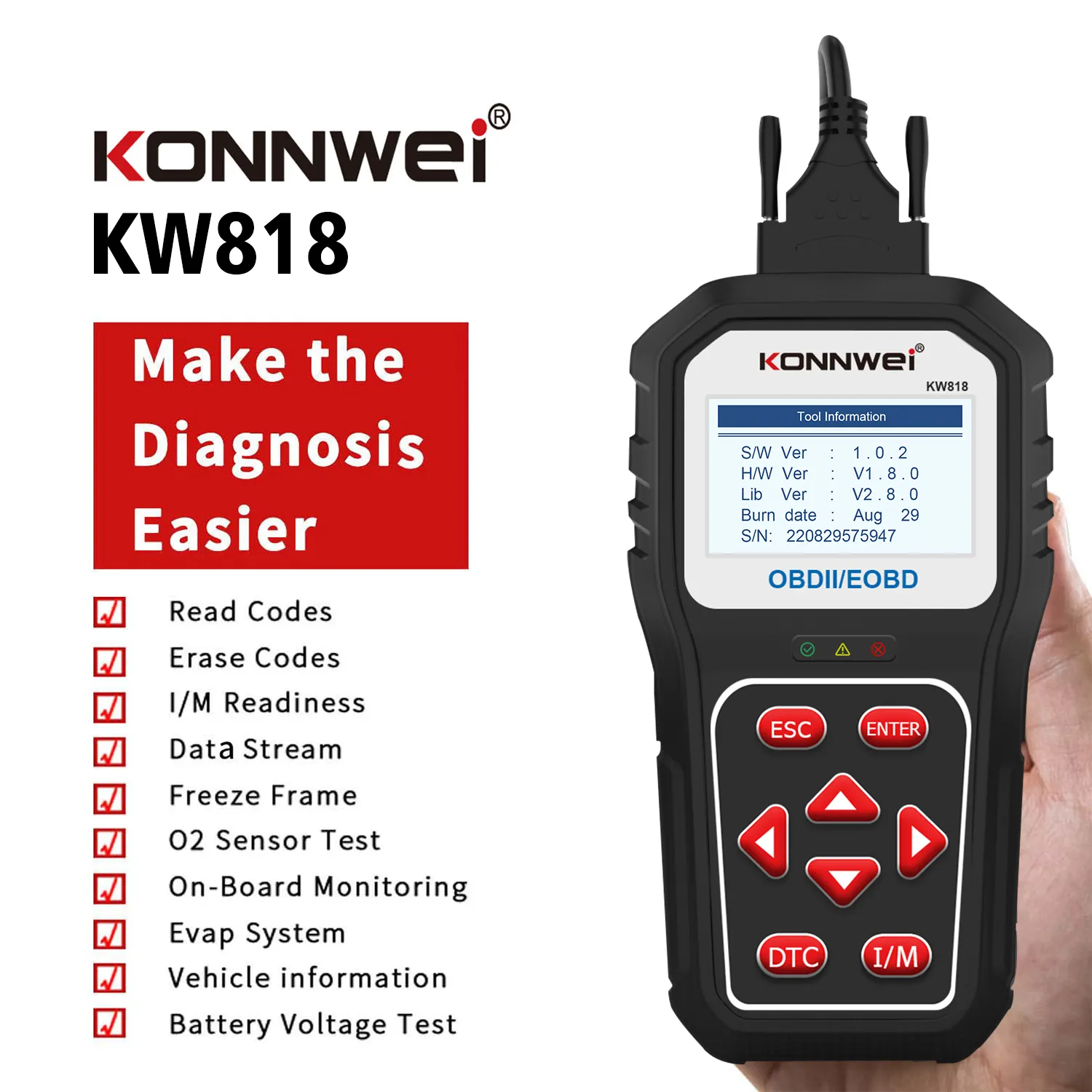 KONNWEI-herramienta de diagnóstico automotriz KW818, escáner eléctrico Universal, automotriz