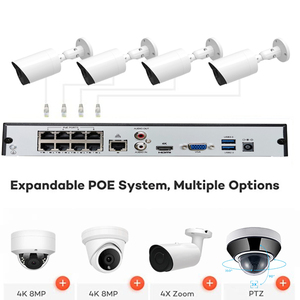 Sistema de cámara de seguridad IP PoE 4K, 8 canales, con 4 cámaras para exteriores, grabación de vídeo Bullet, Audio 24/7, detección humana inteligente - Product Image 2