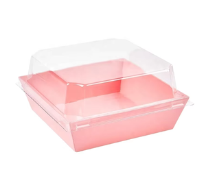 กล่องกระดาษแข็งสีชมพูขนาด13.5x12.5x6.5ซม. พิมพ์ลายกล่องโดนัทขนาดเล็กกล่องอาหารแบบใช้แล้วทิ้งพร้อมฝาปิด - Product Image 1