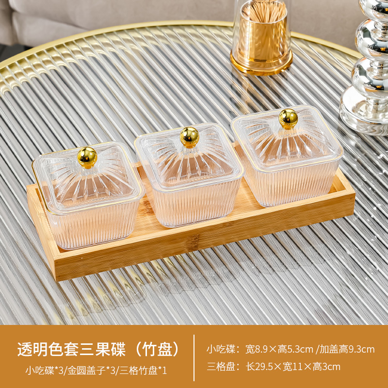 Bamboo transparent three-compartment dish with lid PS